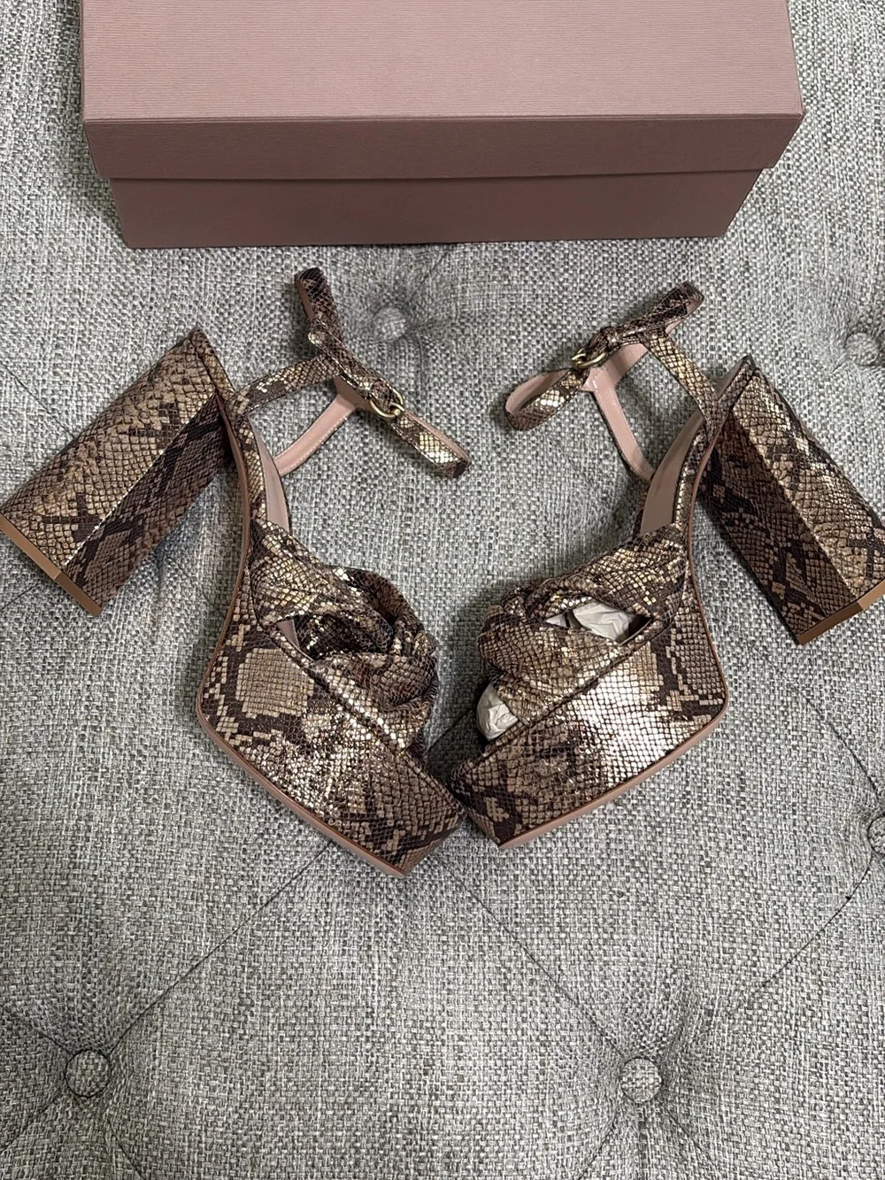 Gianvito Rossi Brown Snake-Print Platform Block Heel Sandals